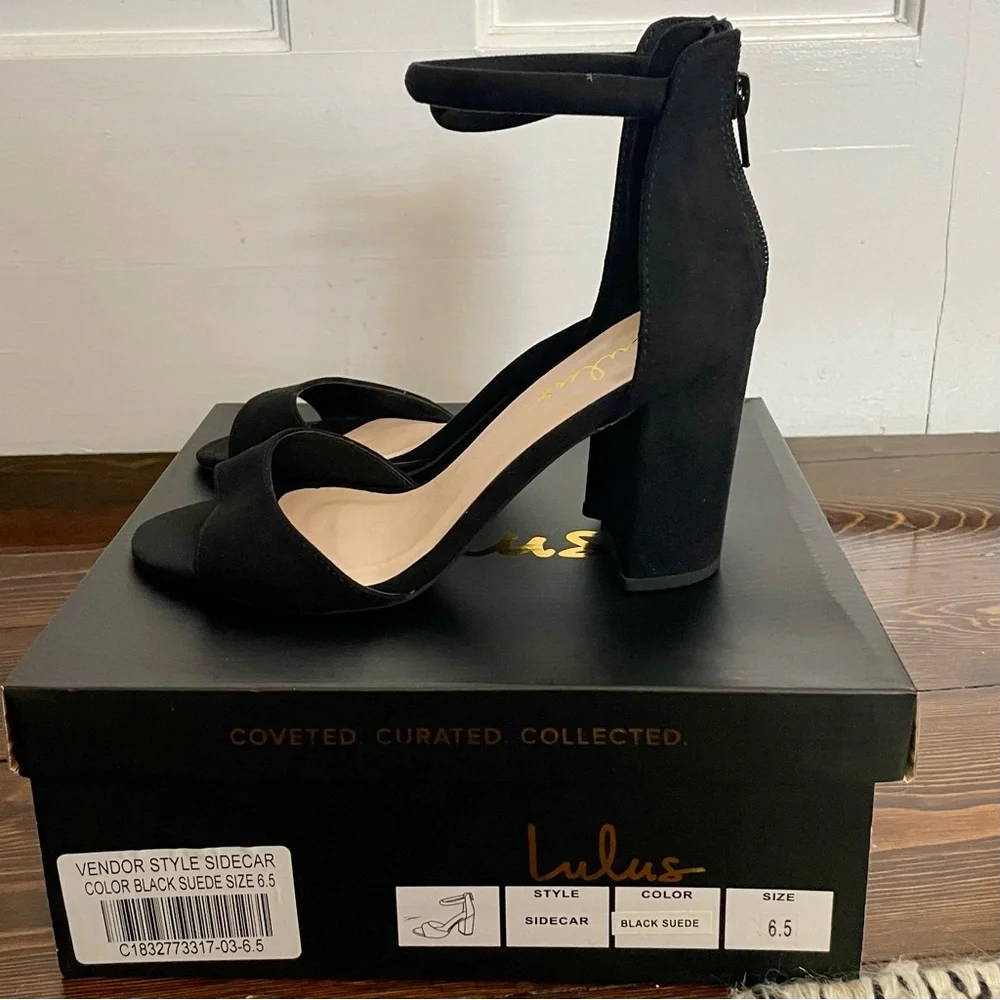 Lulus Sidecar Cutie Black Suede Ankle Strap Heels - Size 6.5